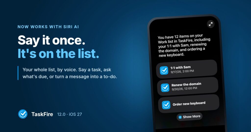 Adding a task to TaskFire by voice with Siri AI on iPhone